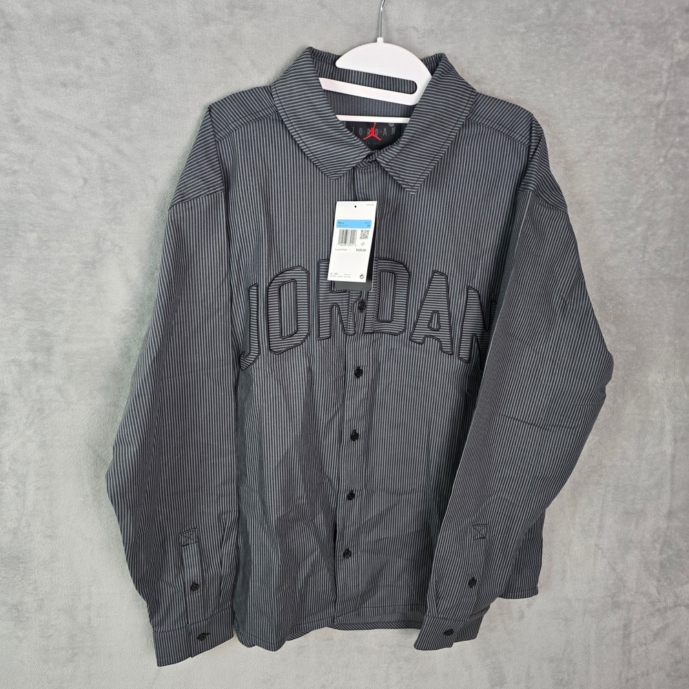 Jordan Brand Mens Pinstripe Button Down Shirt Grey Black Slim Fit IB0317-011 M